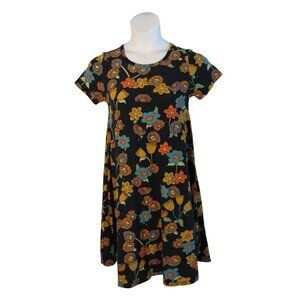 LuLaRoe XXS Navy Orange Flowers Carly Dress Leggings Material Soft Stretch